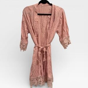 Elegant Pink Lace Trim Robe with initial “M”
